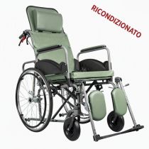 Ricondizionato - Sedia a Rotelle Reclinabile Proteus I in Acciaio – Carrozzina Ortopedica da Transito con Poggiatesta e Pedane Elevabili, Ruote e Freni di Sicurezza, Grigio Metallizzato