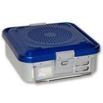 Gima contenitore standard piccolo con due filtri e fondo perforato blu autoclavabile 285 x 280 mm