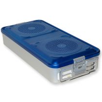 Gima contenitore standard grande per sterilizzazione con quattro filtri e fondo perforato blu autoclavabile