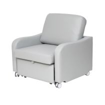 Chauffeuse Trasformabile in Letto d’Appoggio – Poltrona Relax Convertibile con Ruote, Rivestimento Grigio Ignifugo M1, Portata 175 kg