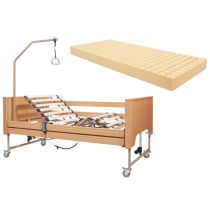 Kit Completo Degenza: Ausilium Libra Letto Elettrico Ortopedico in Legno con Ruote + Materasso Antidecubito Ventilato Polimed