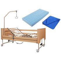 Kit Plus Degenza: Letto Elettrico Ortopedico in Legno Ausilium Libra + Materasso Antidecubito Polimed con Fodera Igni Dahlia