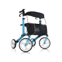 Deambulatore Prince Pieghevole in Alluminio Azzurro – Rollator con Seduta, Freni e Borsa