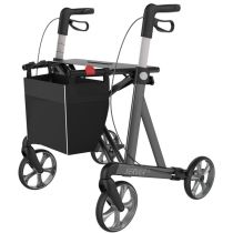 Rehasense Server HD rollator pieghevole in alluminio grigio con sedile ergonomico e borsa removibile