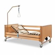 Letto Elettrico Regolabile con Sponde in Legno e Ruote Piroettanti