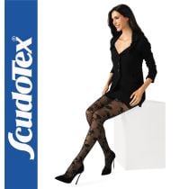 Collant 70 denari neri fiori ricamati Luropas