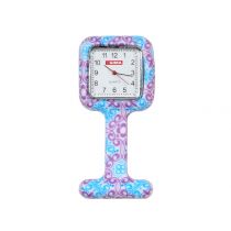Orologio per Infermieri Quadrato - Fantasia Viola/azzurro - Rilevatore Battito e Polso dei Pazienti