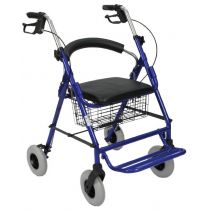 Rollator in Alluminio Pieghevole Blu con Sedile e Cestino