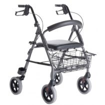 Deambulatore rollator in alluminio a 4 ruote con freni e seduta