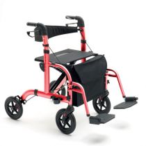 Rollator Pieghevole 2 in 1 Carrozzina in Alluminio Rosso