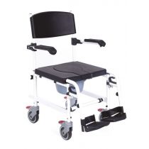 Mopedia sedia comoda per doccia e WC in alluminio verniciato con imbottitura in PU nera regolabile