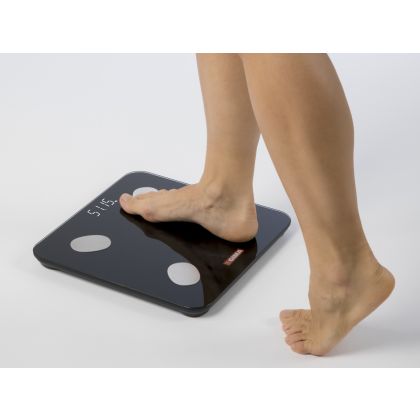 FITINDEX Bilancia Digitale Bilancia Pesapersone, Impedenziometrica Intelligente Bluetooth, 13 Funzioni, Analisi Composizione Corporea con App per Massa Grassa, BMI, Grasso Viscerale, Nero