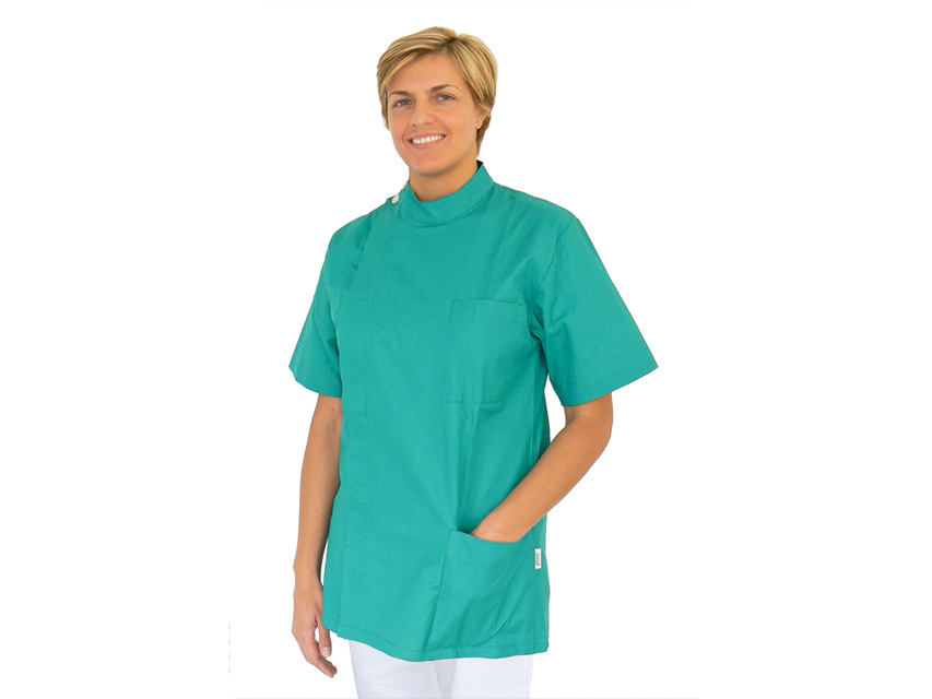 Gima casacca unisex da dentista con collo alla coreana in cotone verde con due tasche e bottoni