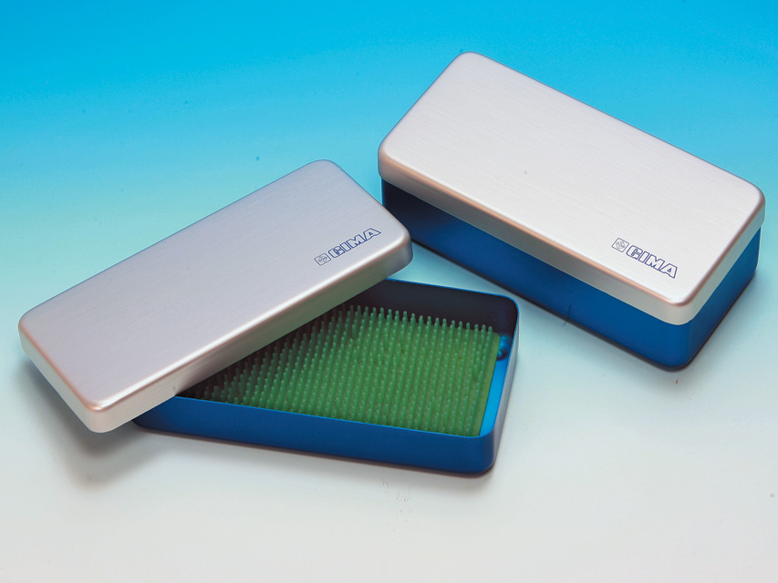 Gima scatola per la sterilizzazione degli strumenti in alluminio blu con coperchio argento
