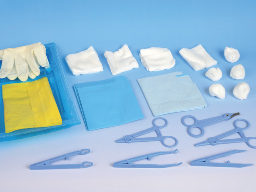Gima kit per sutura monouso sterile con telino, pinze, forbici, garze e guanti in lattice