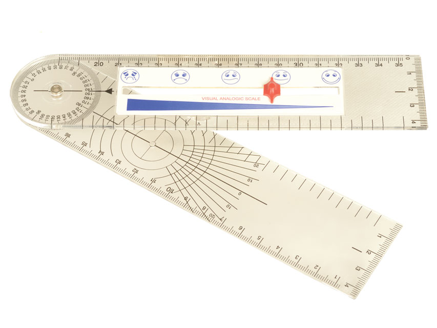 Gima goniometro con scala del dolore per ampiezza articolazioni in plastica trasparente 203x45x7 mm