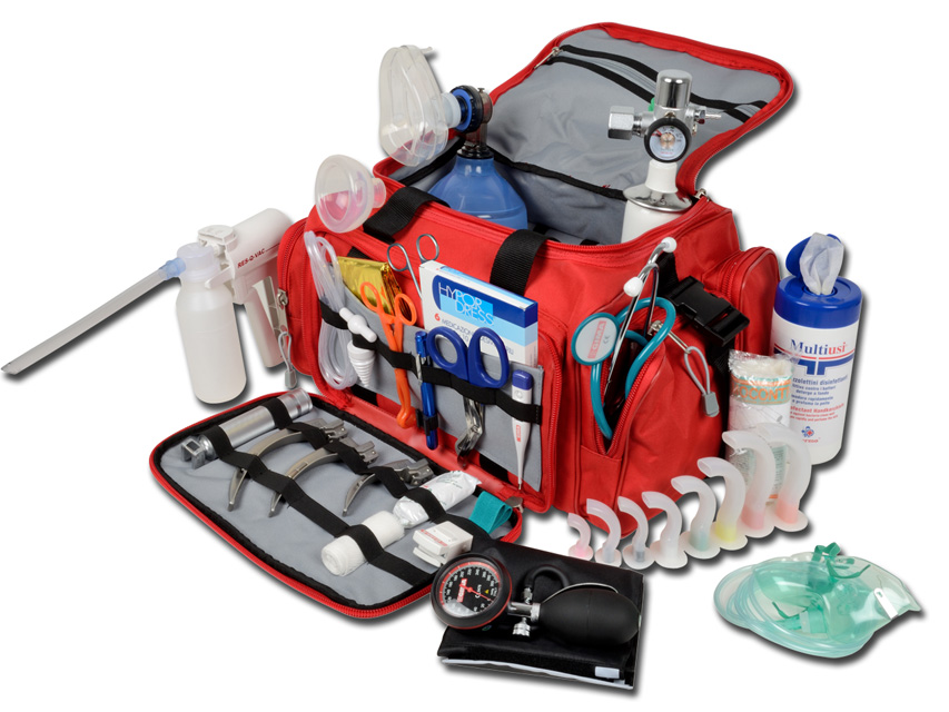 Gima Borsa Emergenza Gima 5 kit pronto soccorso completo con bombola ossigeno e accessori inclusi