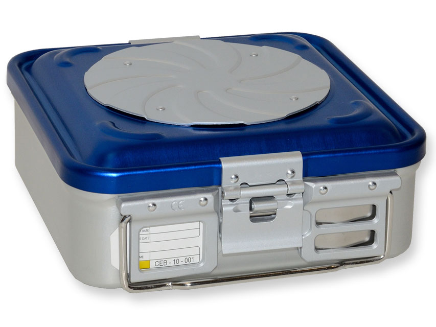 Gima container sistema barriera con due valvole e fondo perforato blu in alluminio 285x280x100 mm