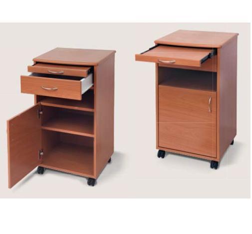 Comodino in Legno Ciliegio con Ruote e Cassetto con Serratura