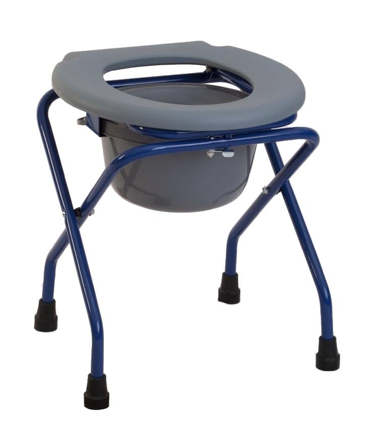 Sgabello WC Pieghevole in Acciaio Blu con Secchio Estraibile