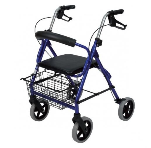 Rollator Pieghevole in Alluminio con con 4 Ruote (Diametro 18.5 Cm) con Sedile Imbottito