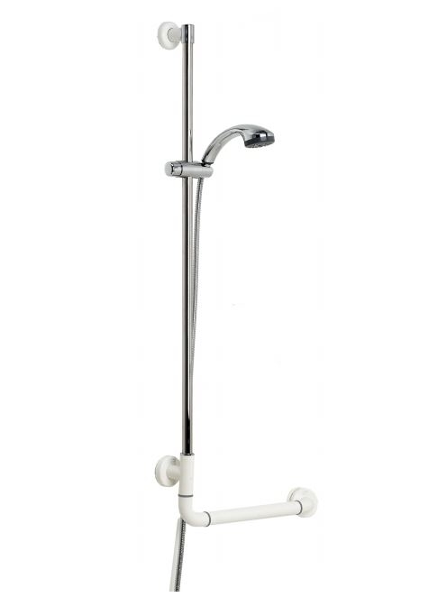 Maniglione Angolare Reversibile con Asta Saliscendi Destra O Sinistra, Doccia e Flessibile Cm 45X120