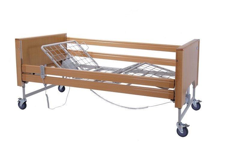 Mopedia Gardenia letto da degenza elettrico a tre snodi in acciaio e legno altezza variabile ruote blocco