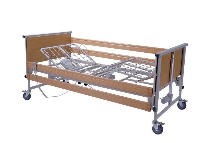 Mopedia Letto da degenza elettrico a tre snodi con altezza variabile e funzione Trendelenburg in legno e acciaio