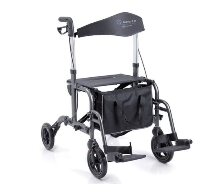 Moretti Gaya 2.0 rollator pieghevole in alluminio con 4 ruote, seduta, schienale e freni neri