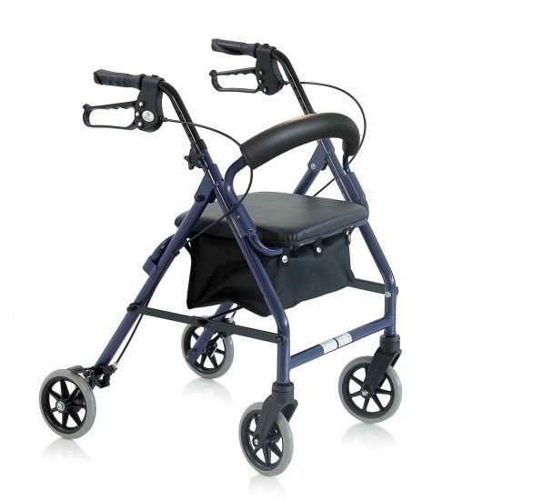 Mopedia Atlante Mini rollator pieghevole in alluminio verniciato con 4 ruote e seduta imbottita nera