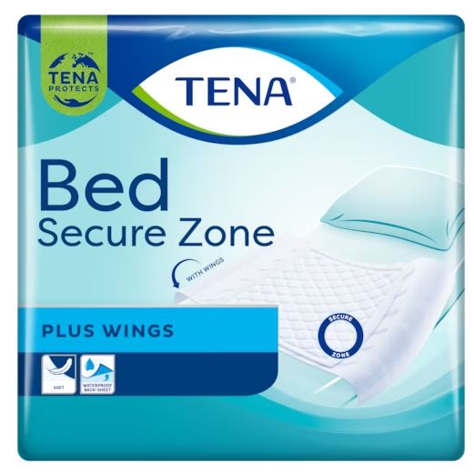 Traversa Letto con Materassino Assorbente e Rivestimento Impermeabile Tena Bed Secure Zone - Cartone da 4 confezioni