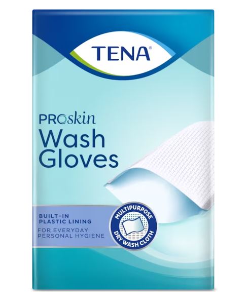 Manopola Monouso per l'Igiene Personale - TENA Wash Glove - Con Barriera- Cartone da 6 confezioni
